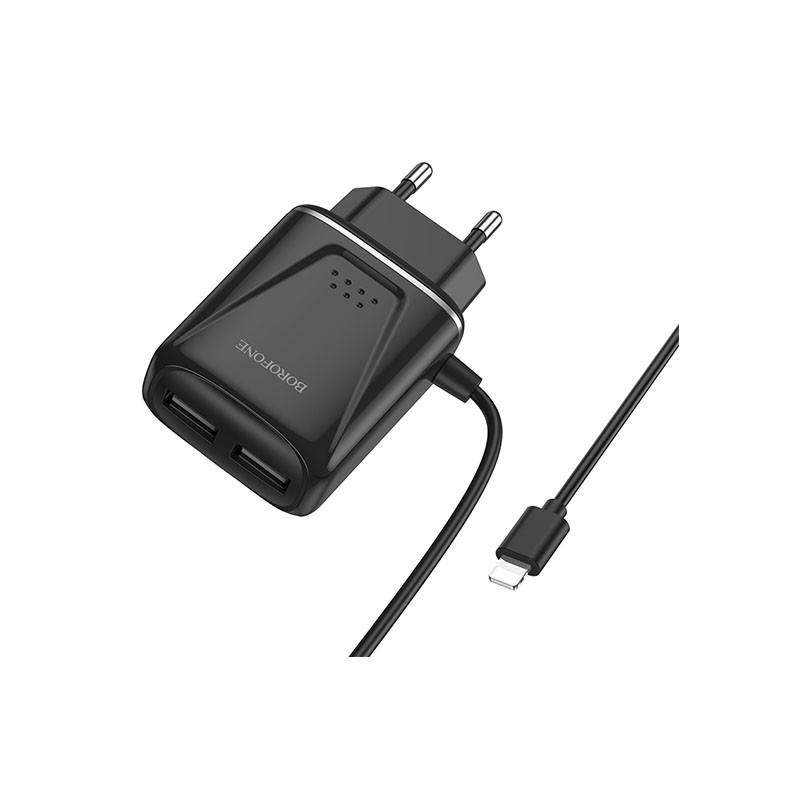 Borofone BA50A Φορτιστής Τοίχου με Καλώδιο Lightning 1M 2x USB-A (EU) 2.1A Black