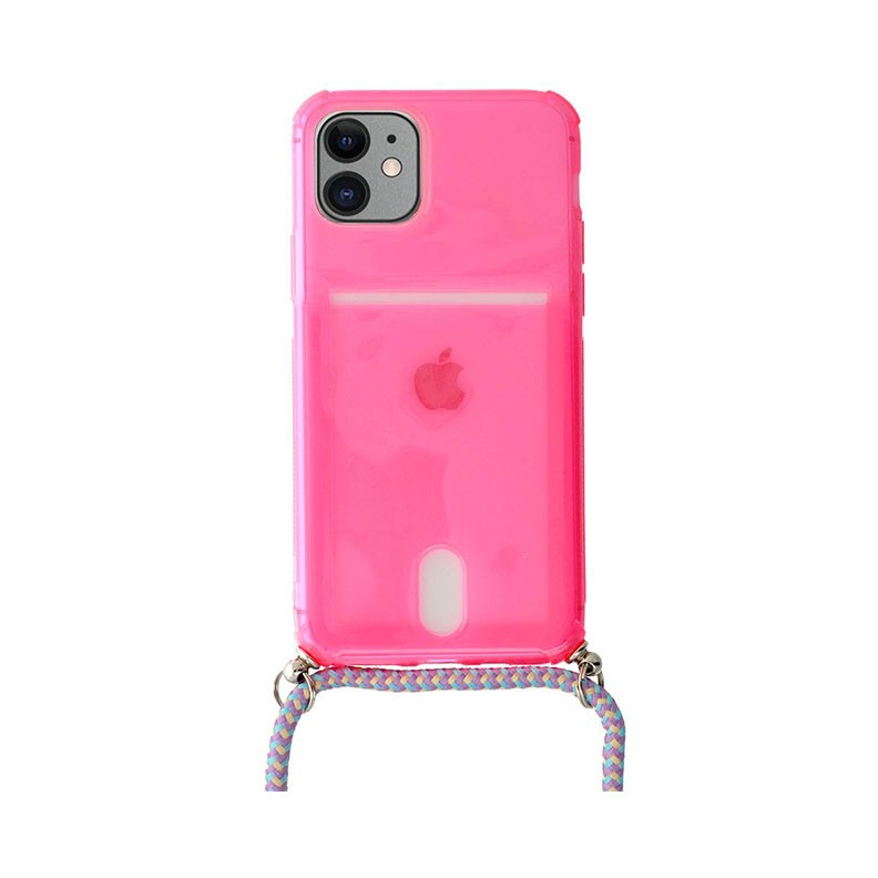 Apple iPhone 12 Mini Fluo Cord Θήκη με Λουράκι Pink