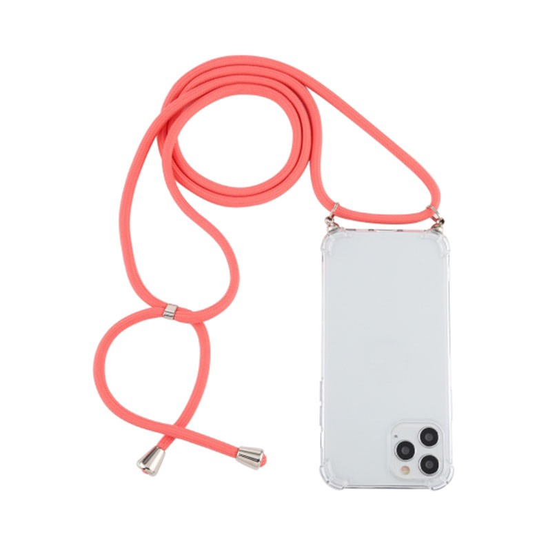 Apple iPhone 12 Pro Four-Corner Θήκη Σιλικόνης Διάφανη με Λουράκι Coral