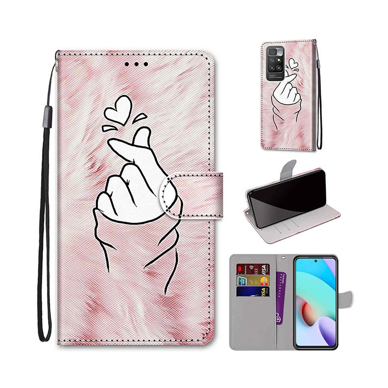 Xiaomi Redmi 10 Coloured Drawing Cross θήκη Πορτοφόλι Pink
