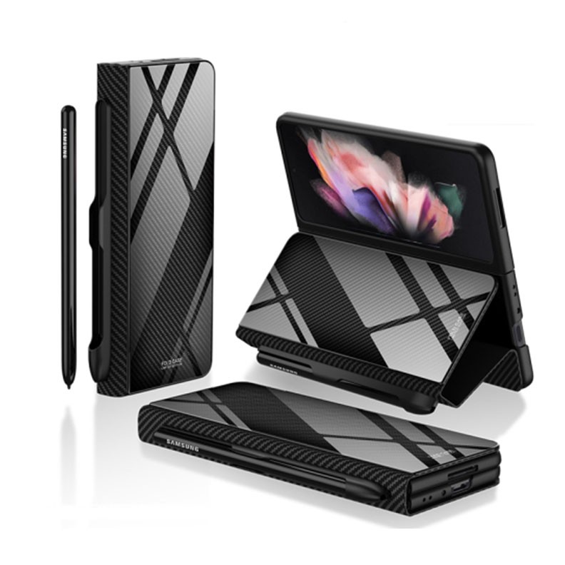 Samsung Galaxy Z Fold3 5G GKK Flip Tempered Glass Σκληρή Θήκη με Θήκη για Πενάκι Black