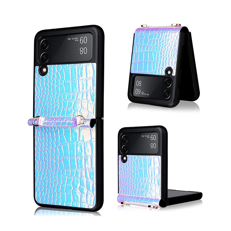 Samsung Galaxy Z Flip3 5G Siamese Pearl Texture Phone Case with Lanyard Σκληρή θήκη Skye Blue
