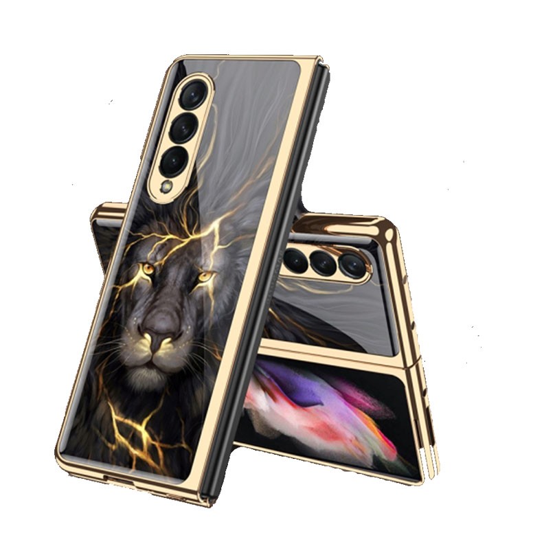 Samsung Galaxy Z Fold3 5G GKK Electroplating Painted Tempered Glass Σκληρή θήκη Lion