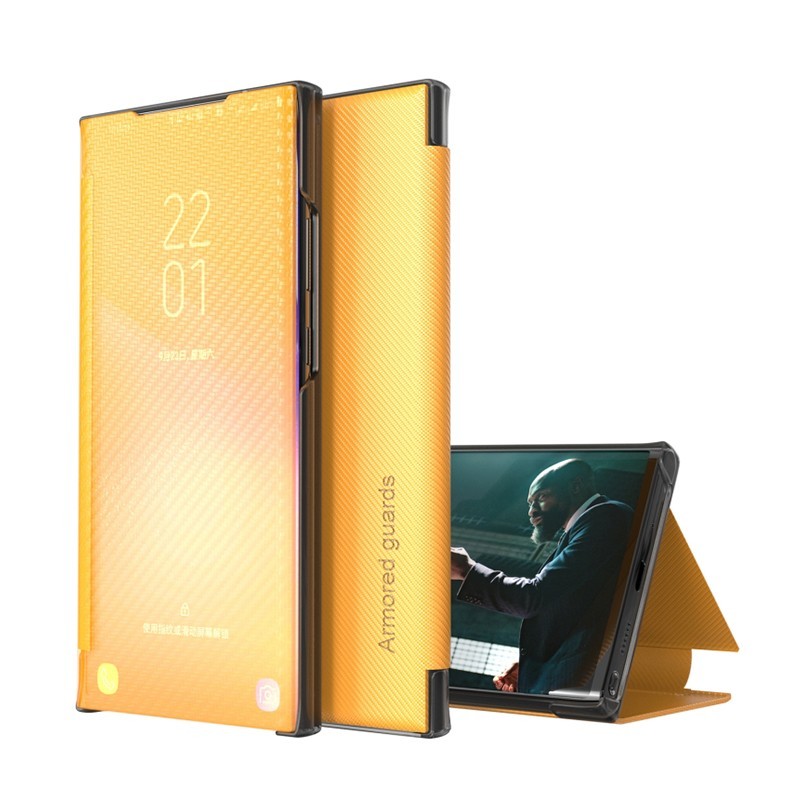 Samsung Galaxy S22 Plus 5G Carbon Fiber View Leather Θήκη Βιβλίο Yellow