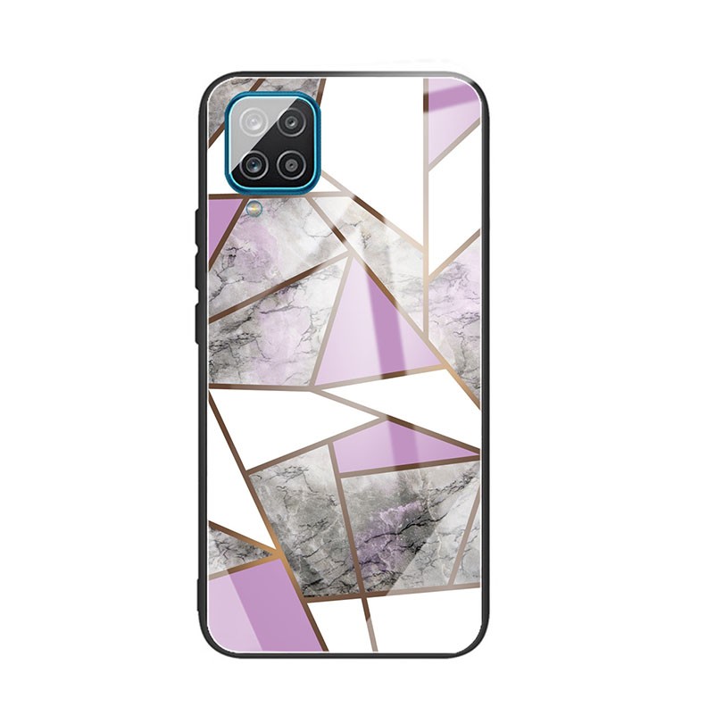 Samsung Galaxy A12 Abstract Marble Pattern Glass Σκληρή θήκη Rhombus Gray Purple