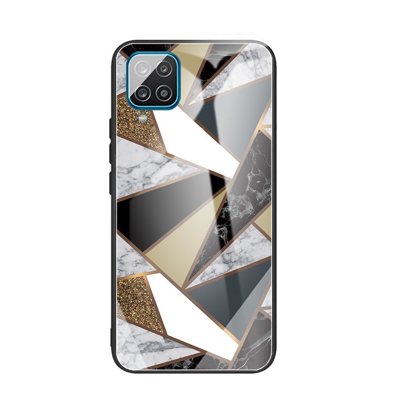 Samsung Galaxy A12 Abstract Marble Pattern Glass Σκληρή θήκη Rhombus Golden