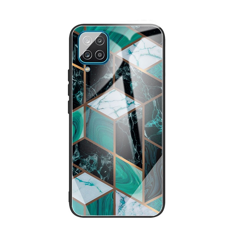 Samsung Galaxy A12 Abstract Marble Pattern Glass Σκληρή θήκη Rhombus Dark Green