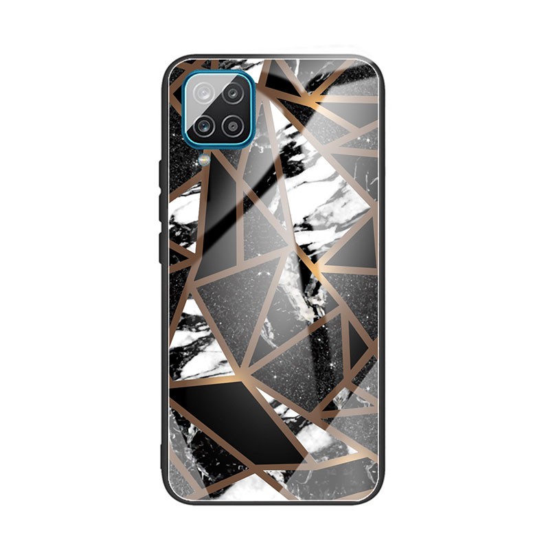 Samsung Galaxy A12 Abstract Marble Pattern Glass Σκληρή θήκη Rhombus Black