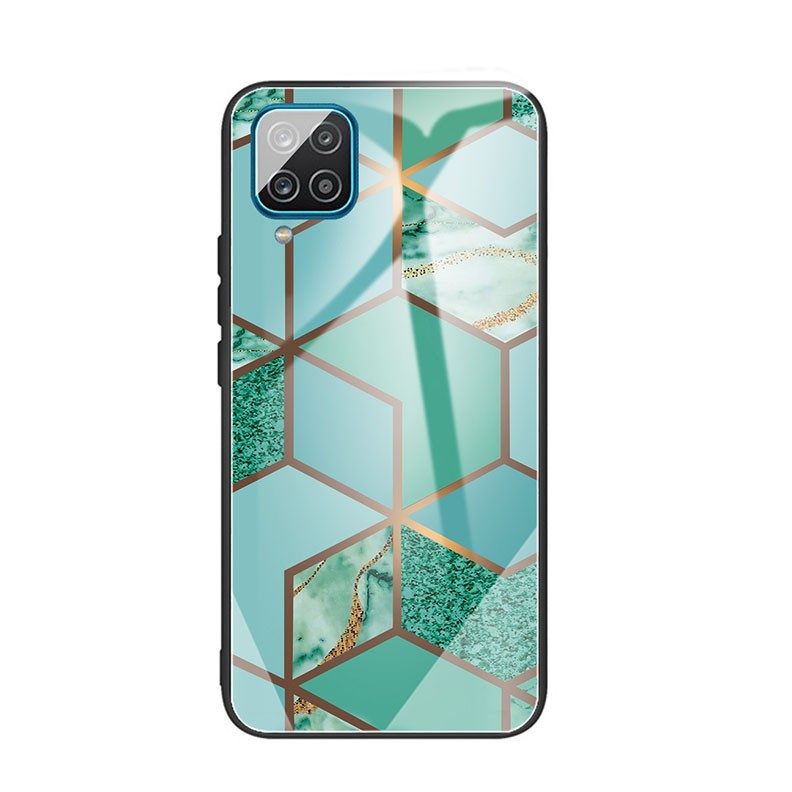 Samsung Galaxy A12 Abstract Marble Pattern Glass Σκληρή θήκη Rhombus Green