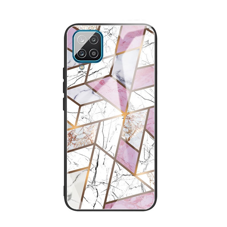 Samsung Galaxy A12 Abstract Marble Pattern Glass Σκληρή θήκη Rhombus White Purple
