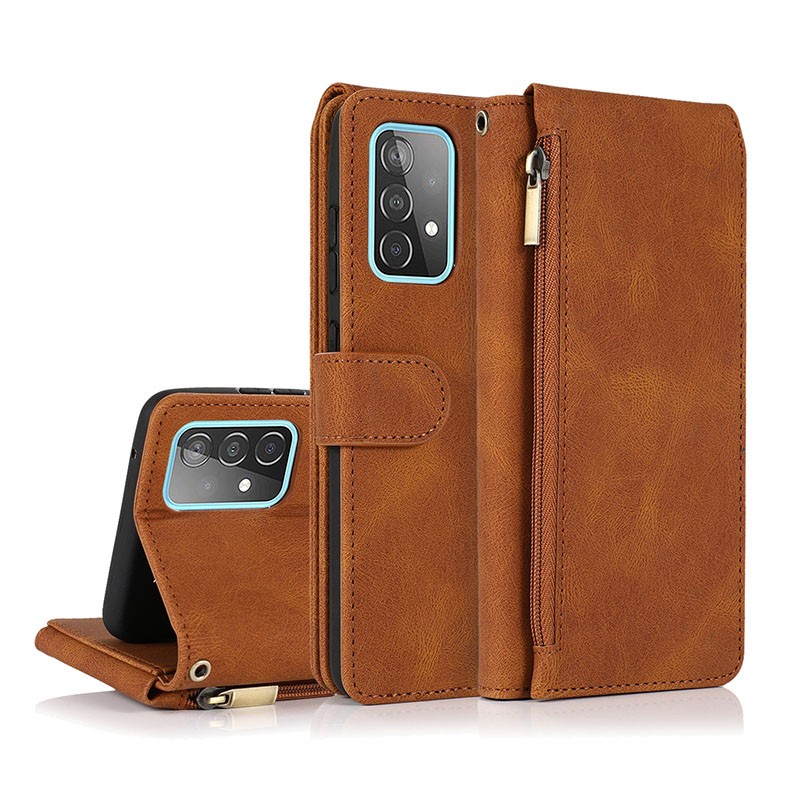 Samsung Galaxy A52/A52s Zipper Back Flip Θήκη Πορτοφόλι Brown