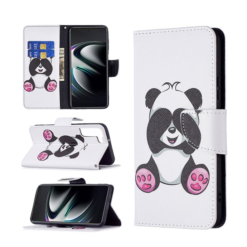 Samsung Galaxy S22 5G Colored Drawing Pattern Θήκη Πορτοφόλι Panda