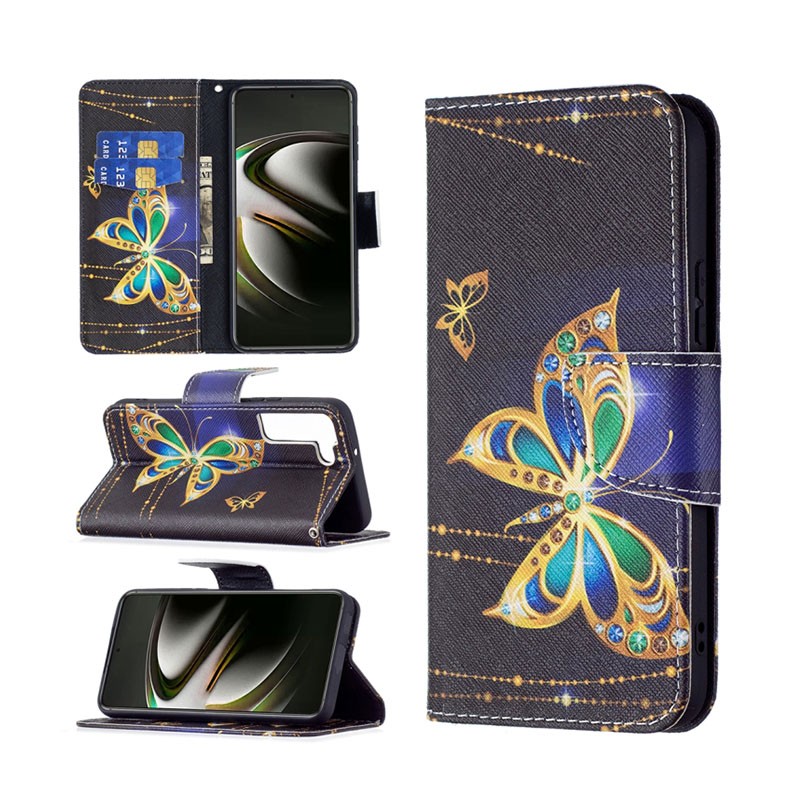 Samsung Galaxy S22 5G Colored Drawing Pattern Θήκη Πορτοφόλι Big Butterfly