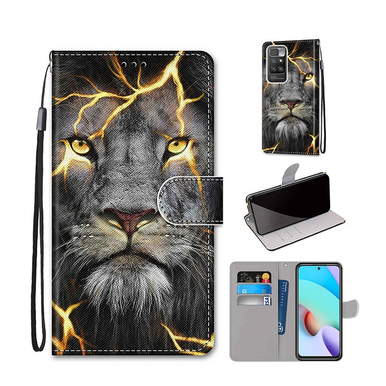 Xiaomi Redmi 10 Coloured Drawing θήκη Πορτοφόλι Fission Lion
