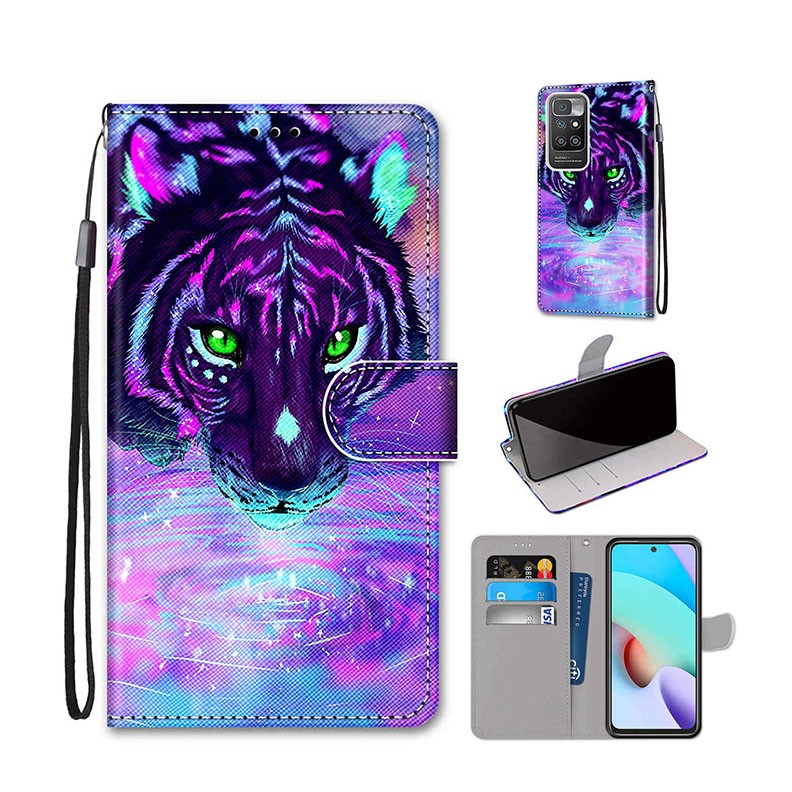 Xiaomi Redmi 10 Coloured Drawing θήκη Πορτοφόλι Tiger Drinking Water