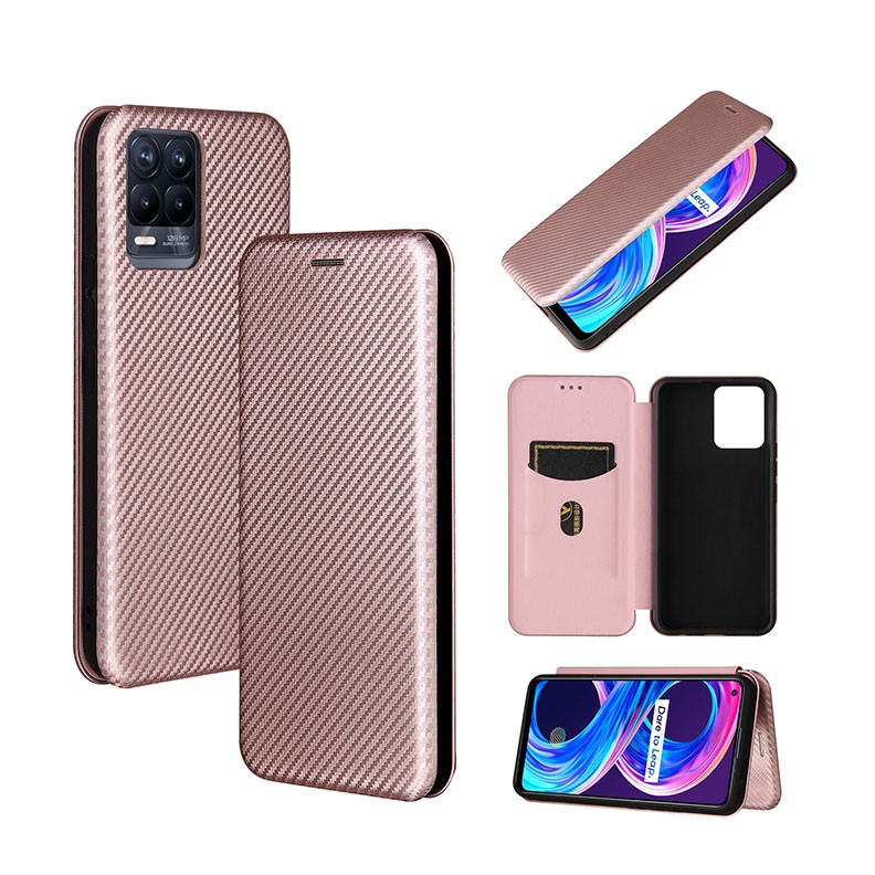 Realme 8/8 Pro Carbon Fiber Θήκη Βιβλίο Pink