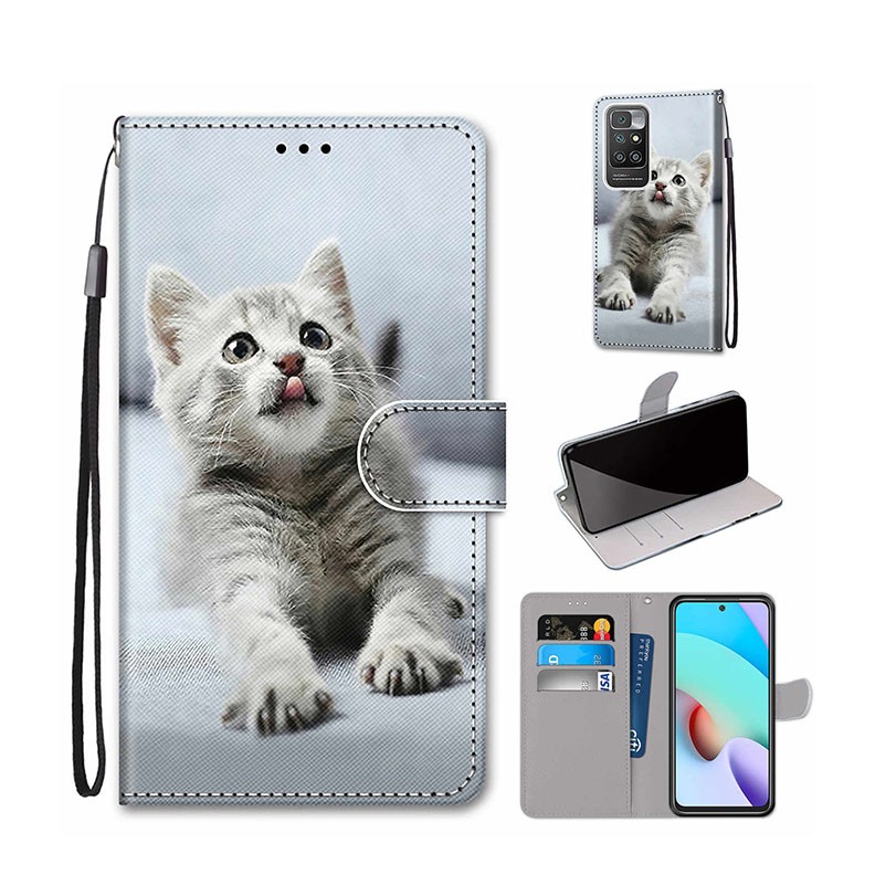 Xiaomi Redmi 10 Coloured Drawing θήκη Πορτοφόλι Small Gray Cat
