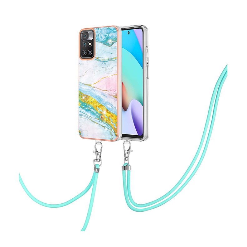 Xiaomi Redmi 10 Electroplating Marble Θήκη Σιλικόνης με Λουράκι Green/Blue