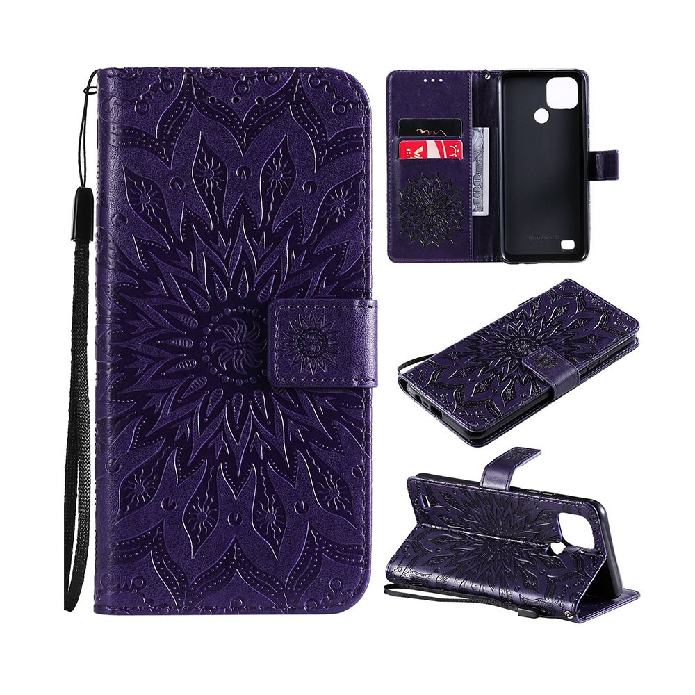 Realme C21/C11 2021 Sun Embossing Pattern θήκη Πορτοφόλι Purple