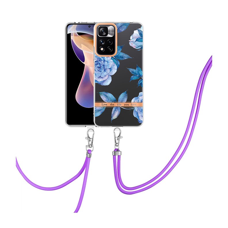 Xiaomi Redmi Note 11 Pro 4G / 5G Flowers Series θήκη με Λουράκι Blue Peony