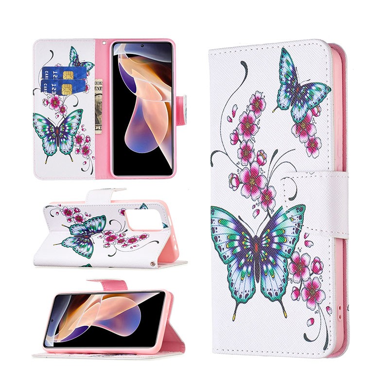 Xiaomi Redmi Note 11 Pro 4G / 5G Coloured Drawing Θήκη Πορτοφόλι Peach Blossom Butterfly