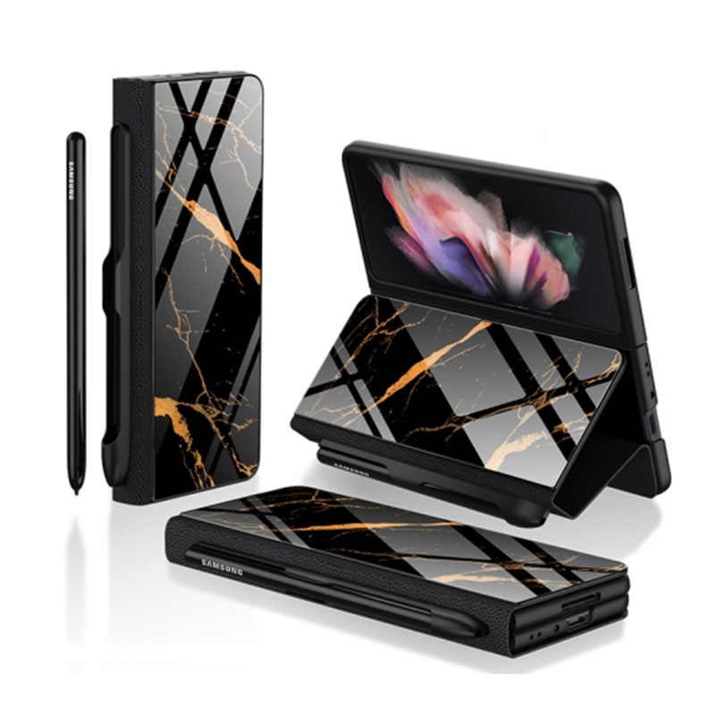 Samsung Galaxy Z Fold3 5G GKK Flip Tempered Glass with Pen Slot Σκληρή θήκη Gold Line Black