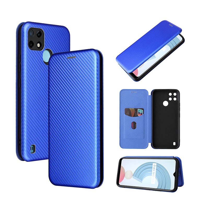 Realme C21Y/C25Y Carbon Fiber Texture Magnetic Θήκη Βιβλίο Blue