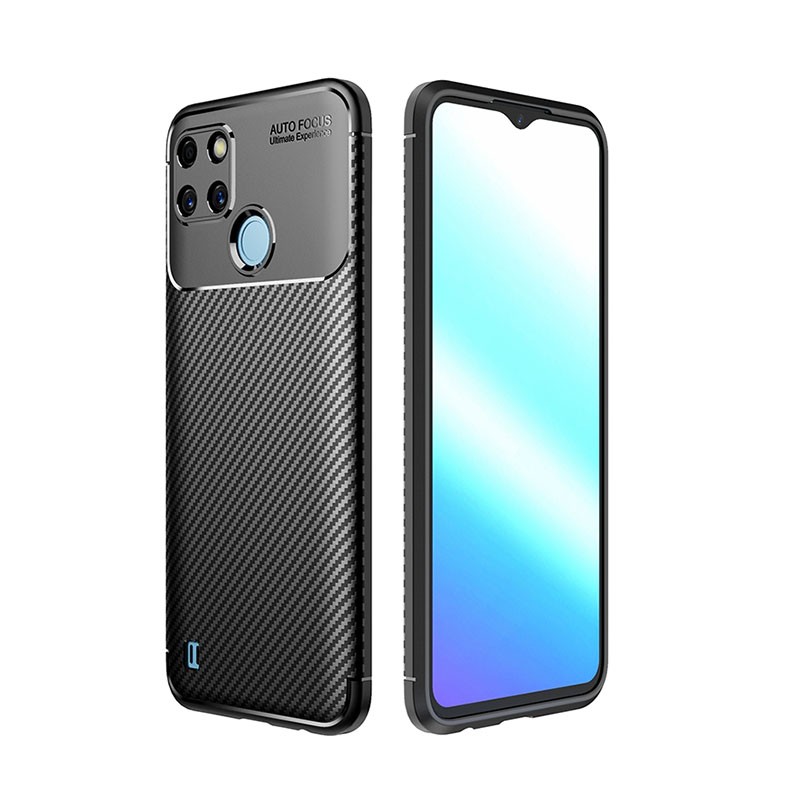 Realme C21Y/C25Y Carbon Fiber Texture Shockproof Σκληρή Θήκη Black