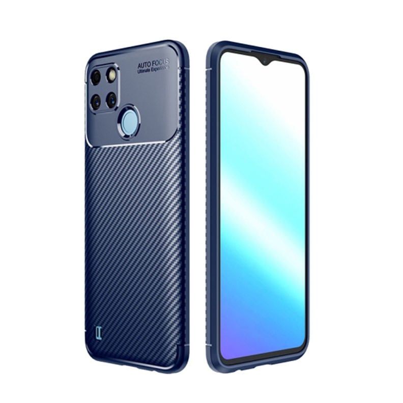 Realme C21Y/C25Y Carbon Fiber Texture Shockproof Σκληρή Θήκη Blue