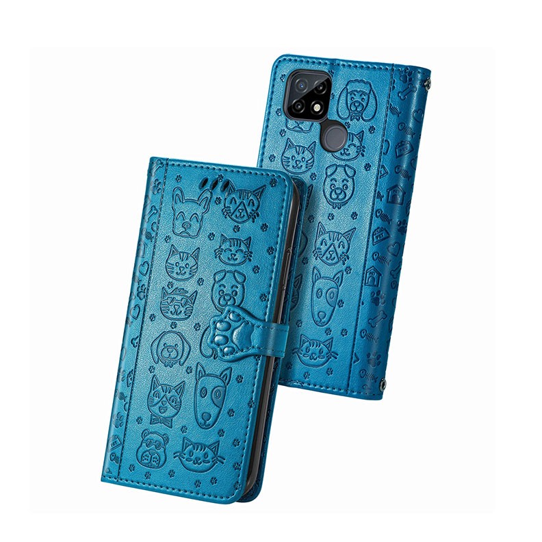 Realme C21Y/C25Y Cat and Dog Embossed θήκη Πορτοφόλι Blue