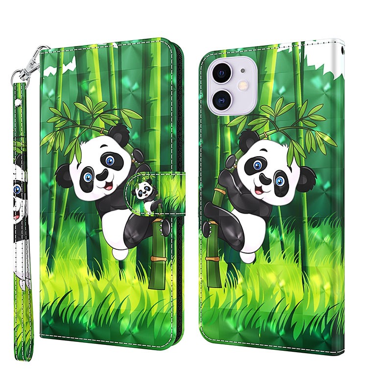Apple iPhone 13 Pro Max 3D Painting Pattern Θήκη Πορτοφόλι Panda Climbing Bamboo