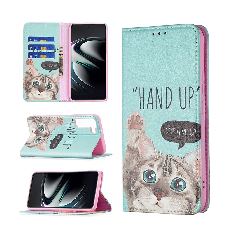 Samsung Galaxy S22 Plus 5G Colored Drawing Pattern Θήκη Πορτοφόλι Cat