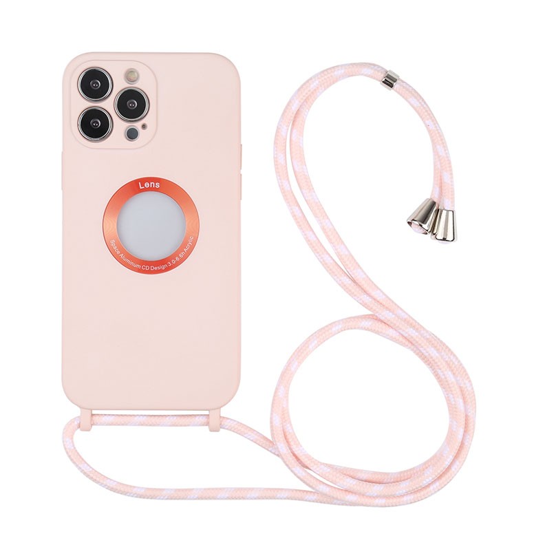 Apple iPhone 13 Pro Max Acrylic Hollow Out Θήκη Σιλικόνης με Λουράκι Light Pink
