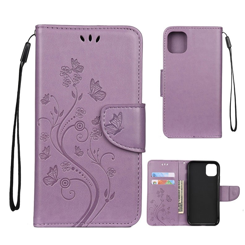 Apple iPhone 11 Butterfly Flower Pattern Θήκη Πορτοφόλι Light Purple