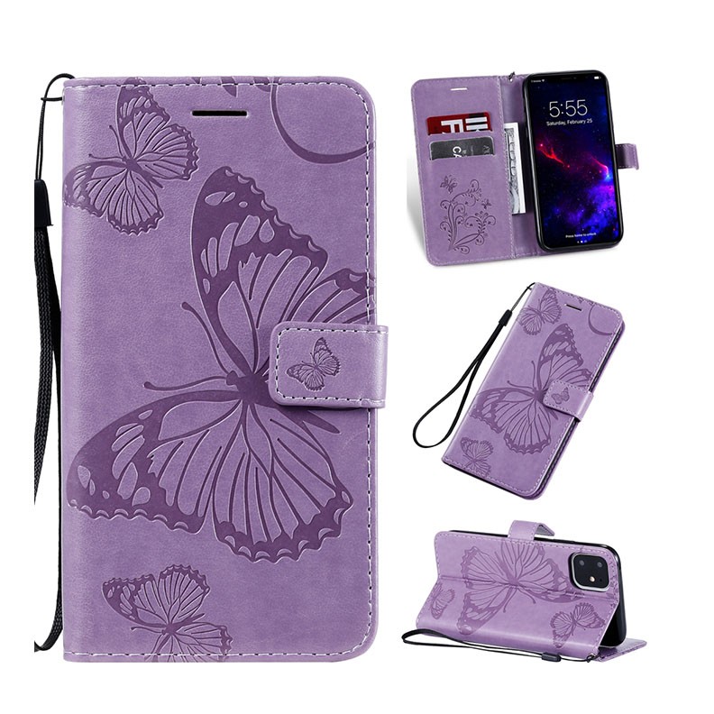 Apple iPhone 11 Butterfly Pattern Θήκη Πορτοφόλι Purple
