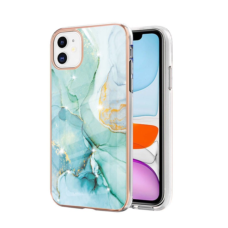 Apple iPhone 11 Electroplating Marble Pattern Dual-side Σκληρή θήκη Green