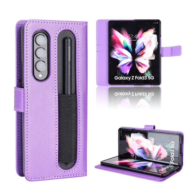 Samsung Galaxy Z Fold3 5G Diamond Texture Leather Θήκη Πορτοφόλι Purple