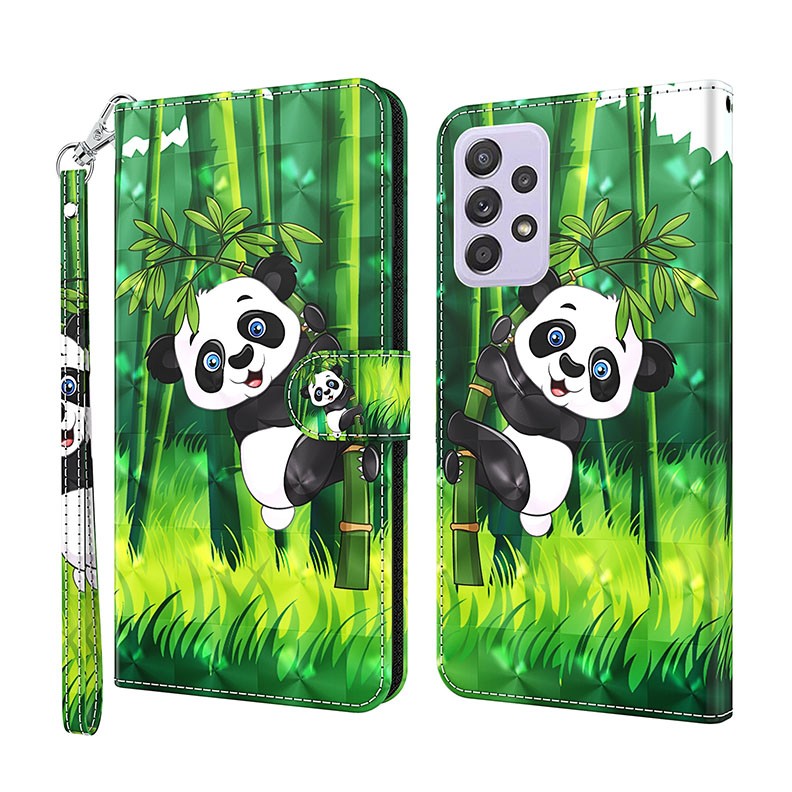 Samsung Galaxy A13 4G 3D Painting Pattern Θήκη Πορτοφόλι Panda Climbing Bamboo