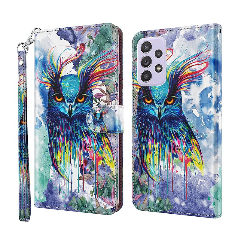 Samsung Galaxy A13 4G 3D Painting Pattern Θήκη Πορτοφόλι Watercolor Owl