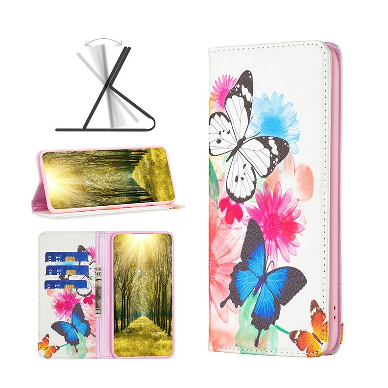 Xiaomi Redmi 10C Colored Drawing Invisible Magnetic Leather θήκη Βιβλίο Two Butterflies