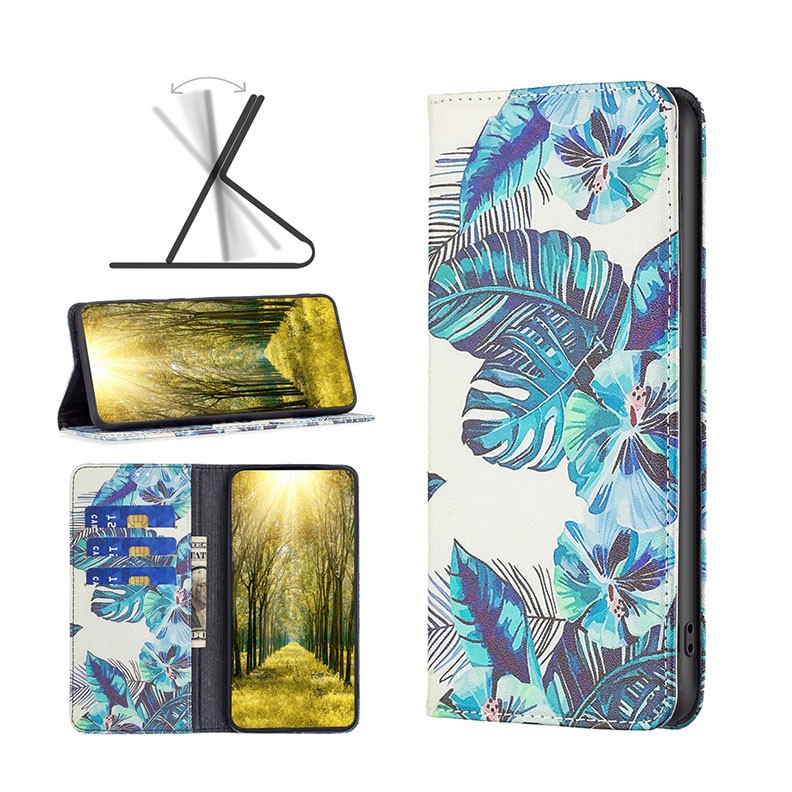Xiaomi Redmi 10C Colored Drawing Invisible Magnetic Leather θήκη Βιβλίο Blue Leaves