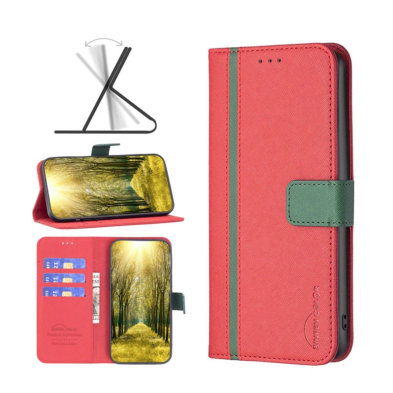Xiaomi Redmi 10C Color Matching Cross Texture Leather θήκη Πορτοφόλι Red