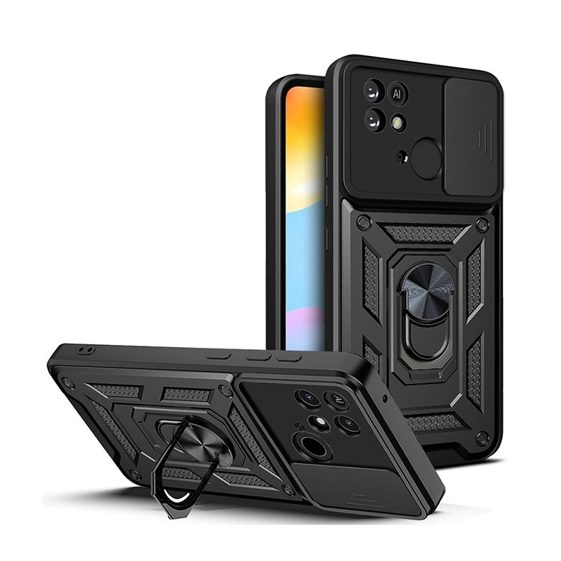 Xiaomi Redmi 10C Sliding Camera Cover Σκληρή Θήκη με Δαχτυλίδι και Κάλυμμα Κάμερας Black
