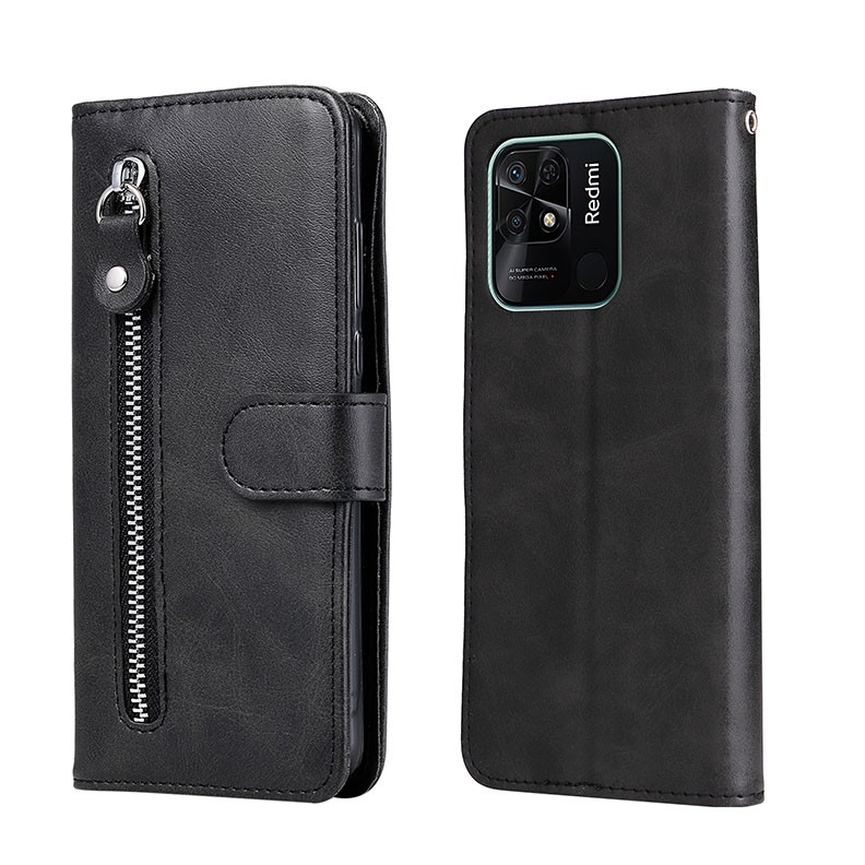 Xiaomi Redmi 10C Fashion Calf Texture Zipper θήκη Πορτοφόλι Black