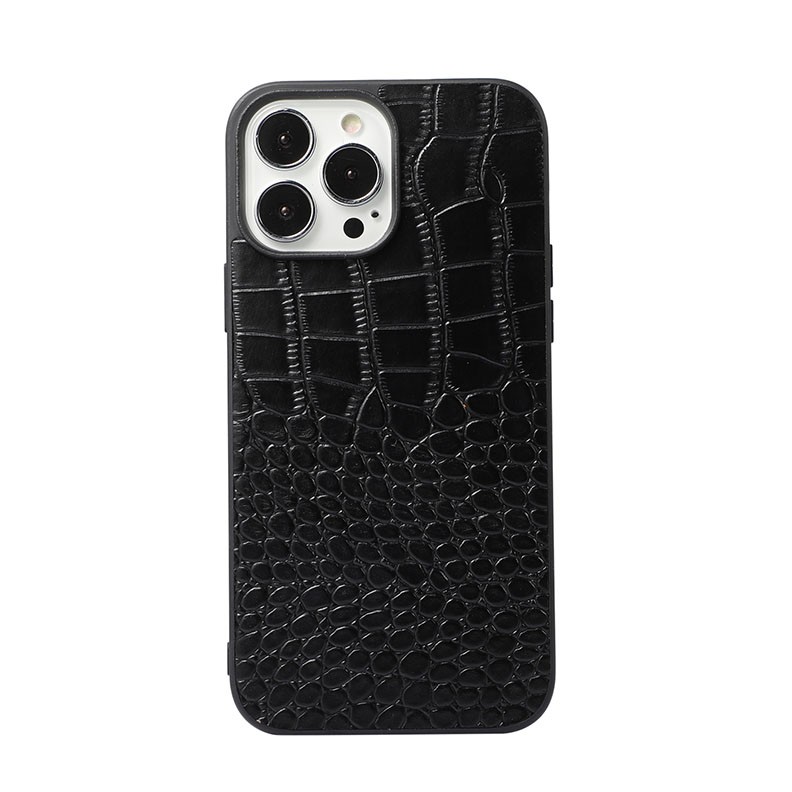 Apple iPhone 12 Pro / 12 Crocodile Top Layer Cowhide Σκληρή Θήκη Black