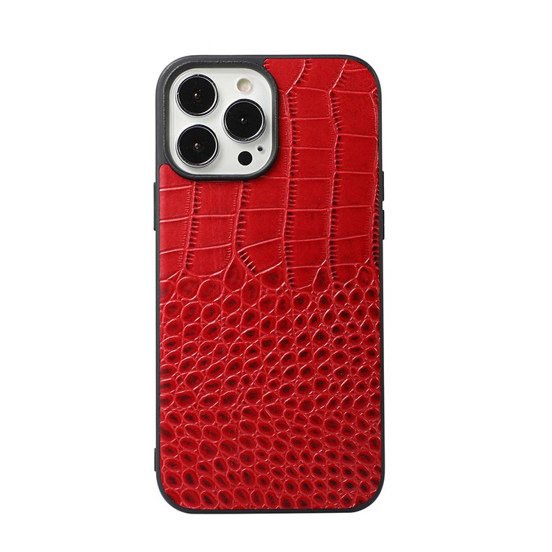 Apple iPhone 12 Pro / 12 Crocodile Top Layer Cowhide Σκληρή Θήκη Red
