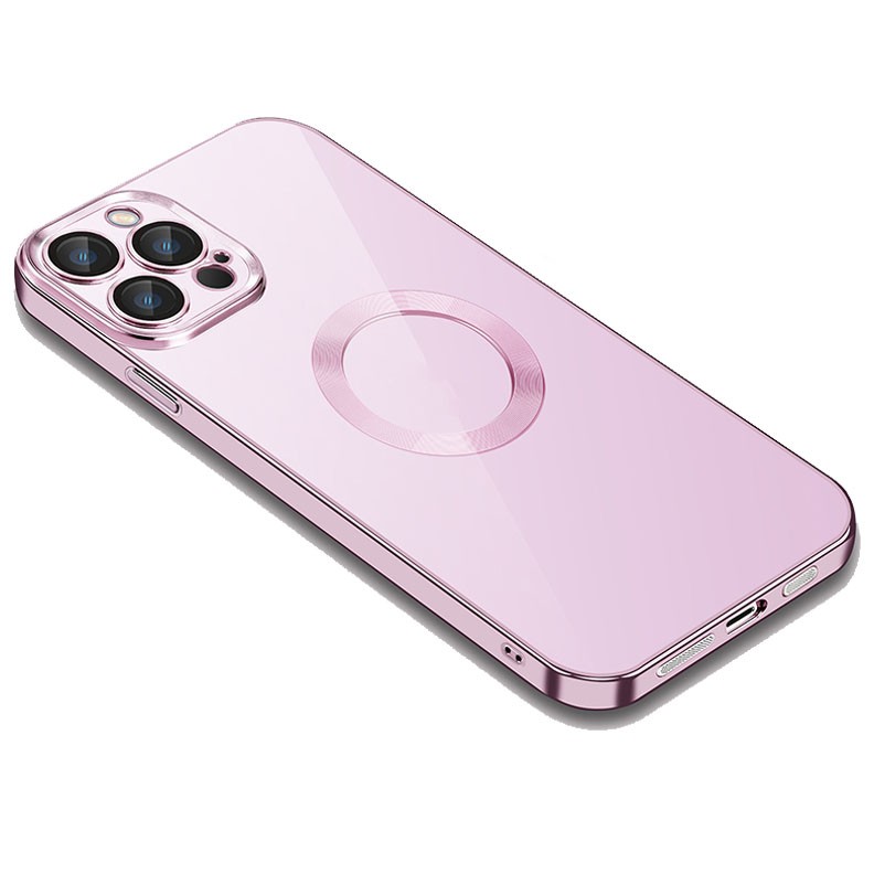 Apple iPhone 12 Pro Electroplated Edge Lens Film Clear Σκληρή Θήκη Pink