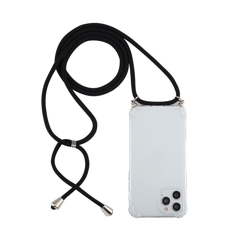 Apple iPhone 12 Pro / 12 Four-Corner Shockproof  Θήκη Σιλικόνης Διάφανη με Λουράκι Black