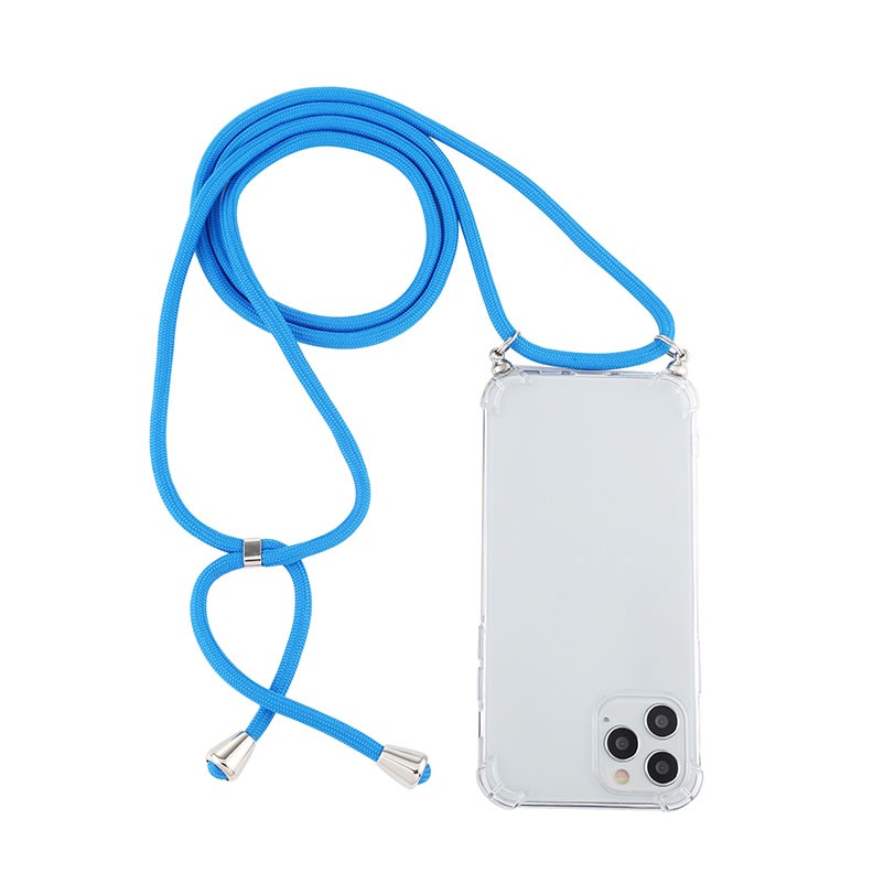 Apple iPhone 12 Pro / 12 Four-Corner Shockproof  Θήκη Σιλικόνης Διάφανη με Λουράκι Blue