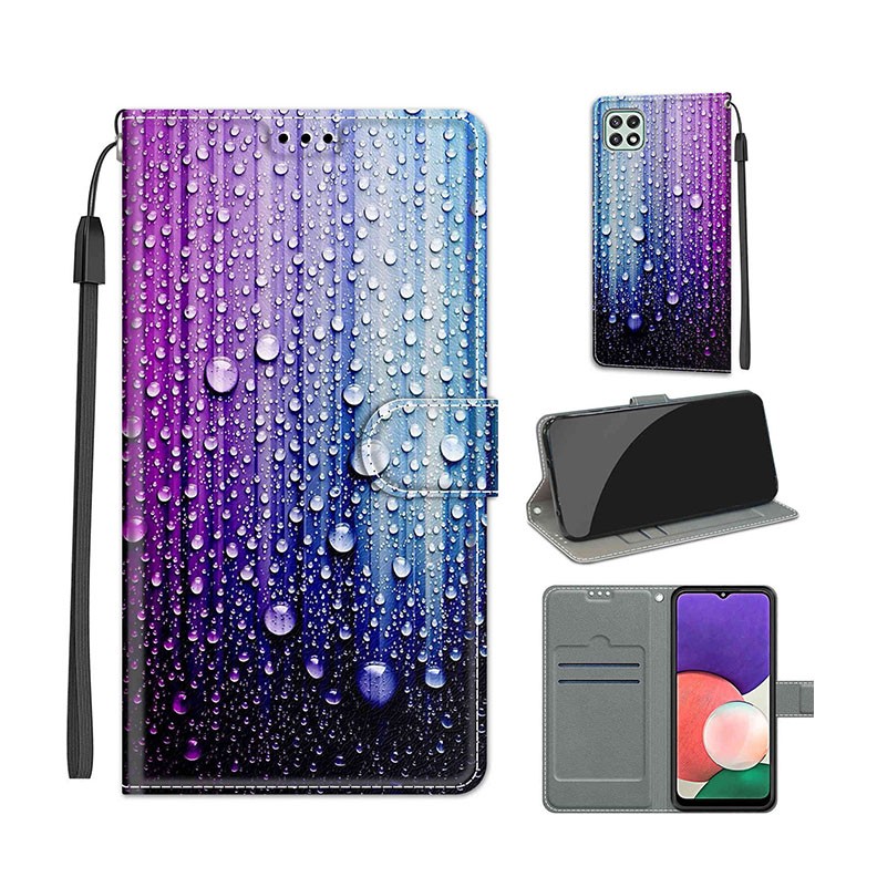 Samsung Galaxy A22 5G Vintage Embossed  θήκη  Πορτοφόλι Purple Blue Water Drops